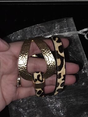 SAACHI Gold and Leopard Print Double-Strap Magnetic Bracelet